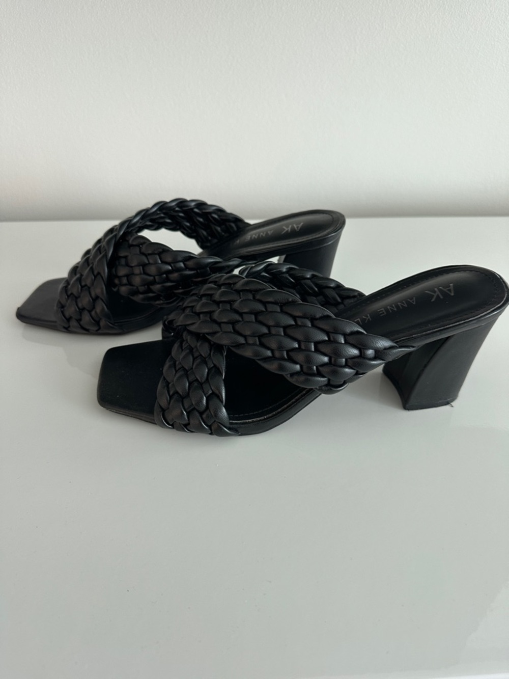 Anne Klein Black Braided Slide Heels - Picture 2 of 3